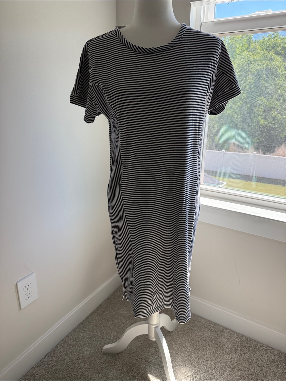 GAP Maternity Navy &White Striped Midi Breastfeeding Dress